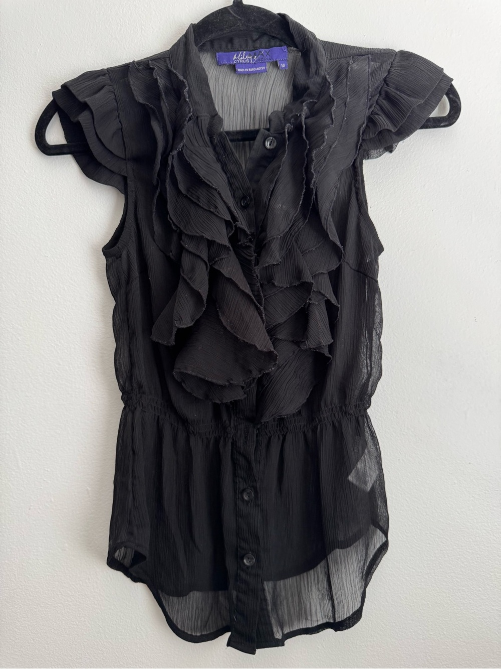 Miley Cyrus & Max Azria Black Ruffled Sleeveless Blouse